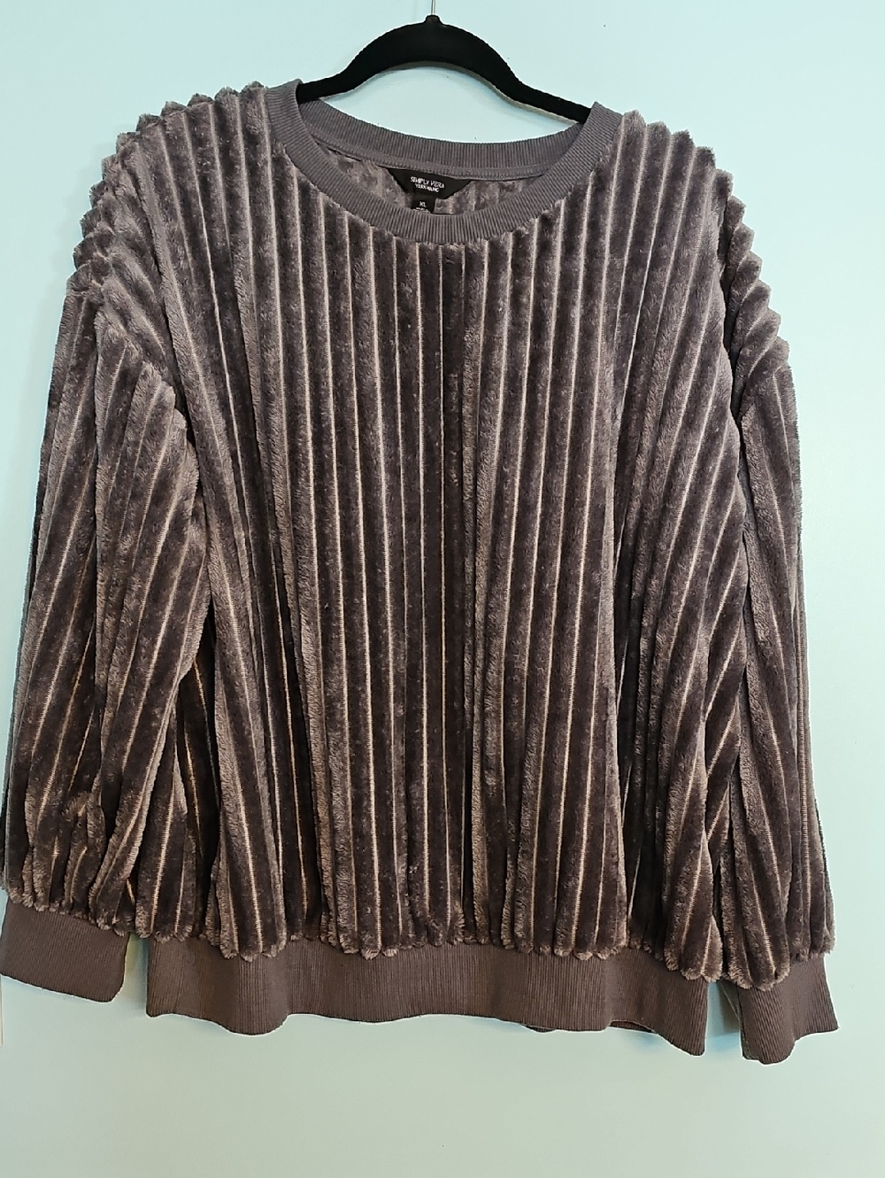 Vera Wang Plush Pleated Faux Fur Crewneck Sweater in Charcoal